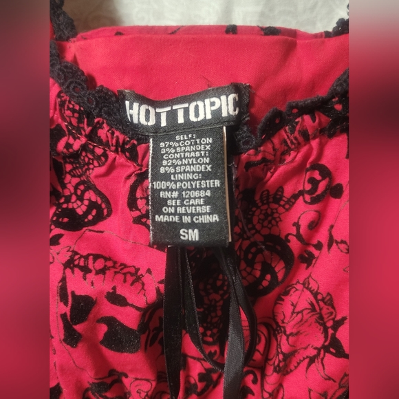 Red flocked skulls and vines lace up corset dress hot topic goth punk alt emo - Picture 7 of 10